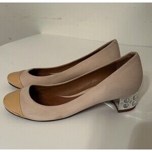 Schutz Beige 2 Tone Suede Rhinestone Low Block Heel Pumps Womens Size 7B